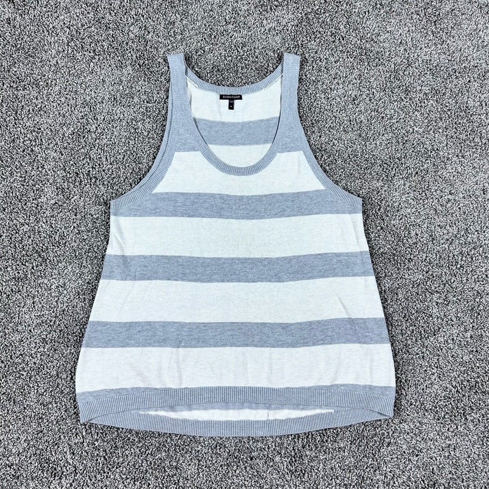 Eileen Fisher Women's Size XL Gray Off White Stripe Sleeveless Knit Top